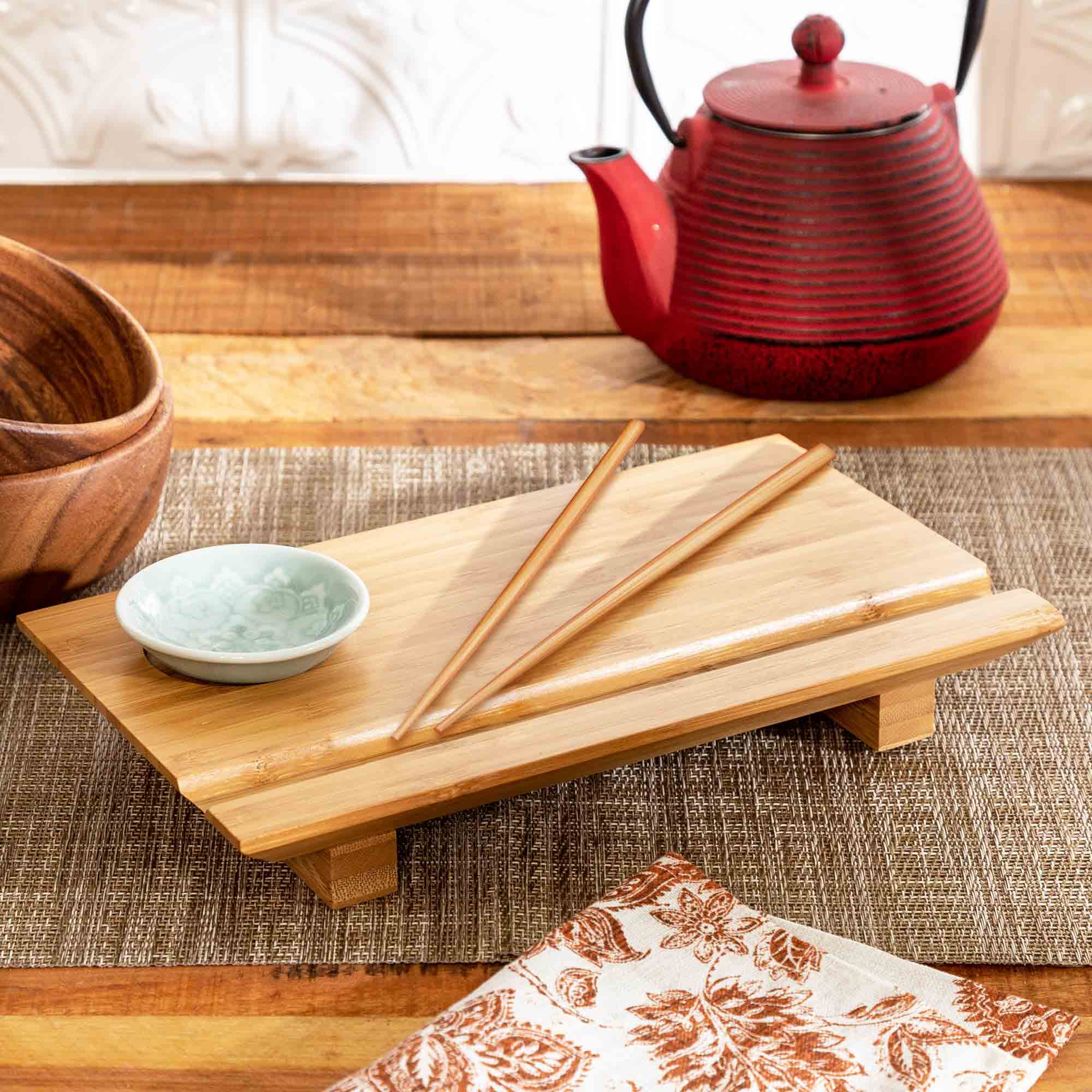Burnished Bamboo Sushi Board Set - Image 3