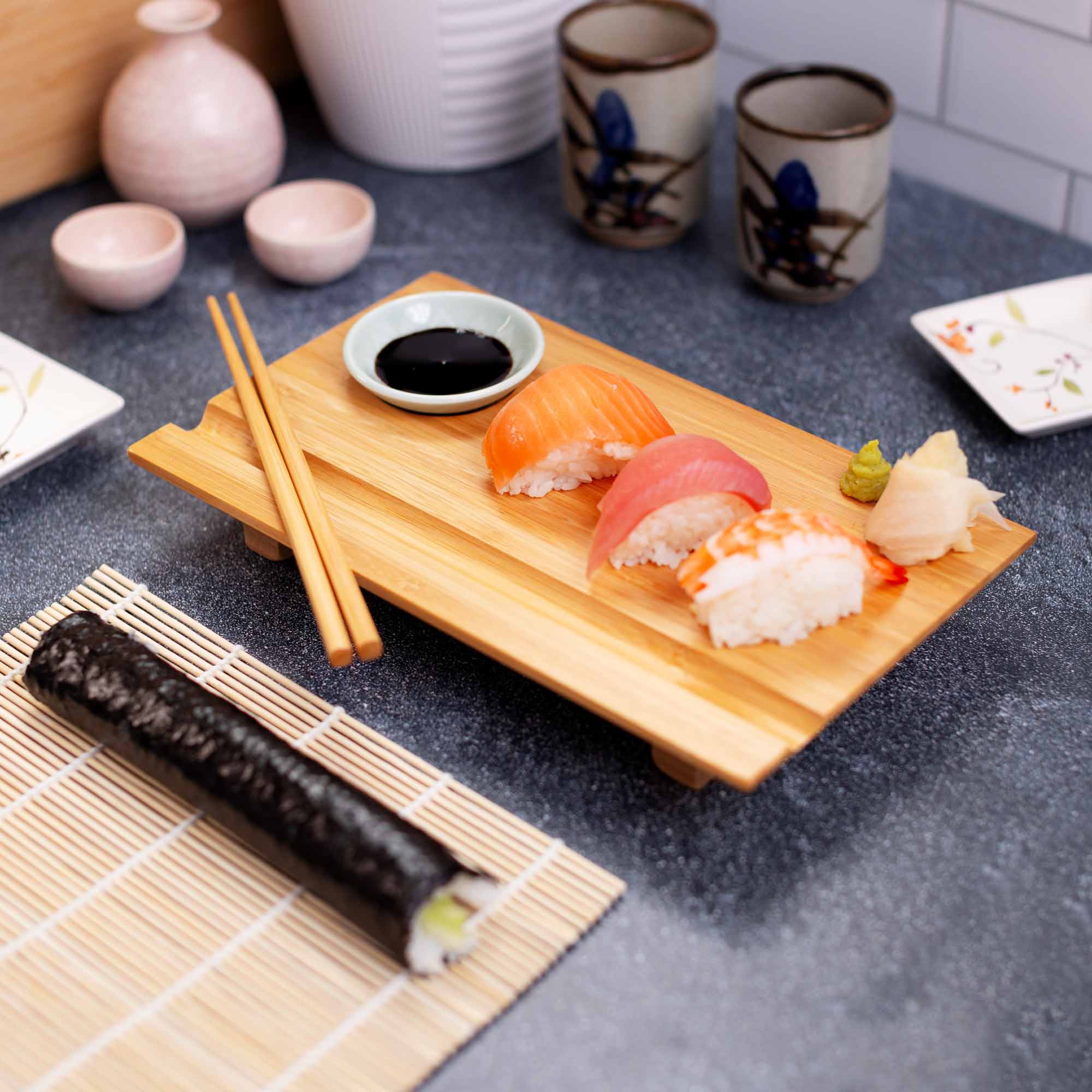 Burnished Bamboo Sushi Board Set - Image 5