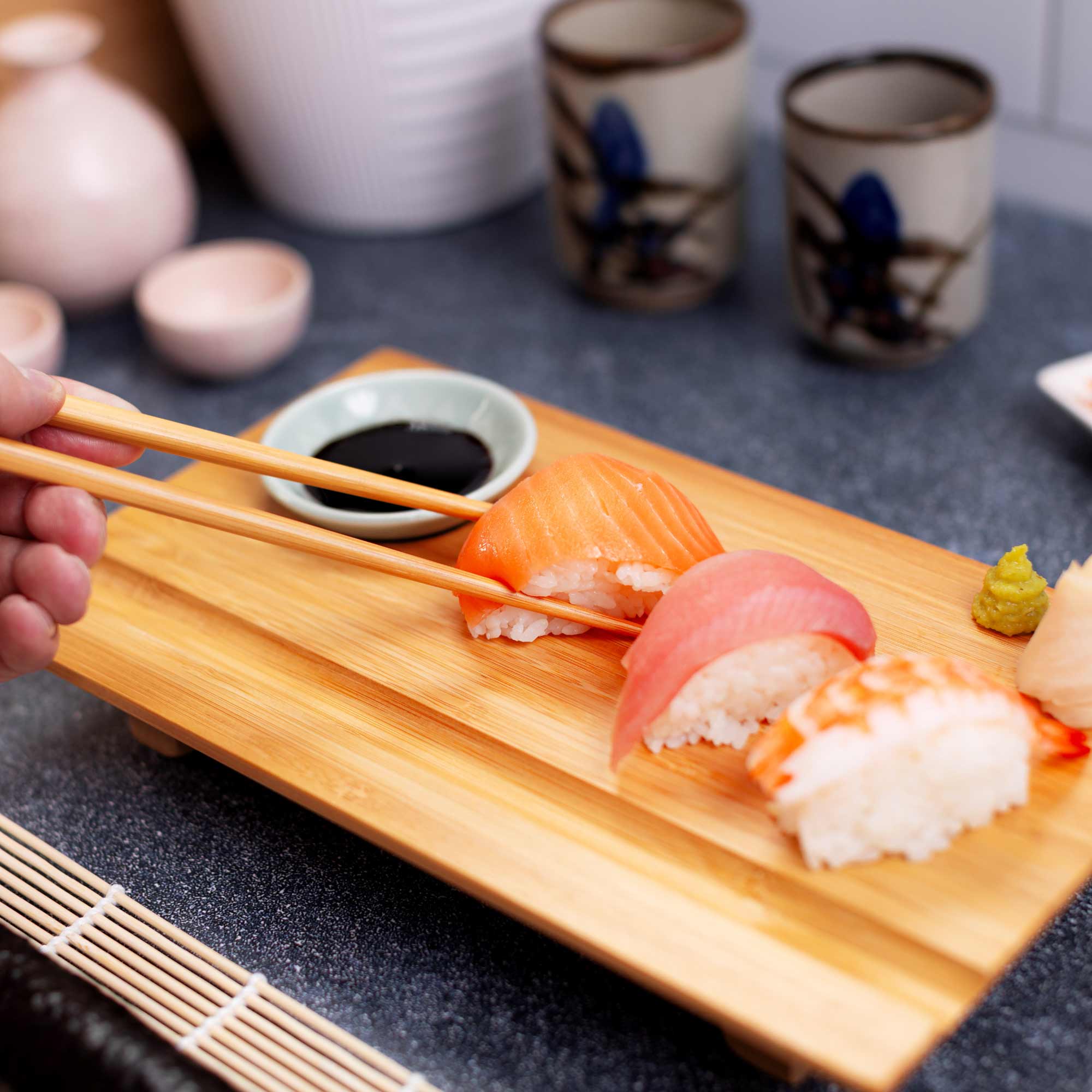 Burnished Bamboo Sushi Board Set - Image 6