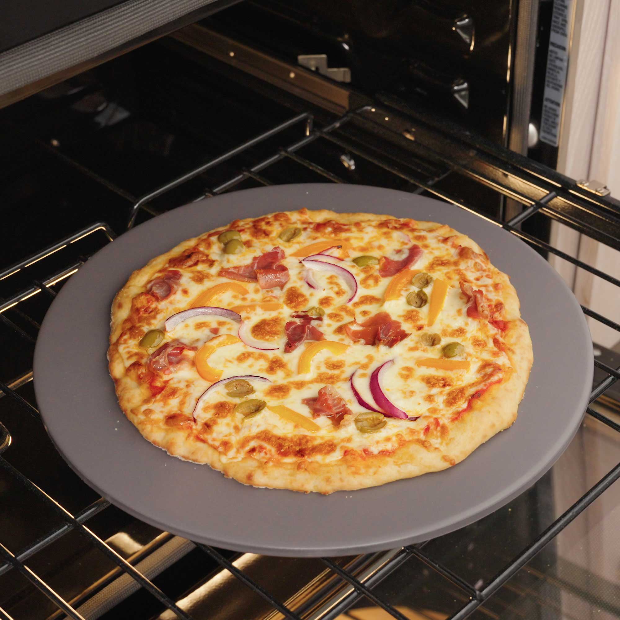 Glazed Round Pizza Stone, 14-Inch, Grey - Image 3