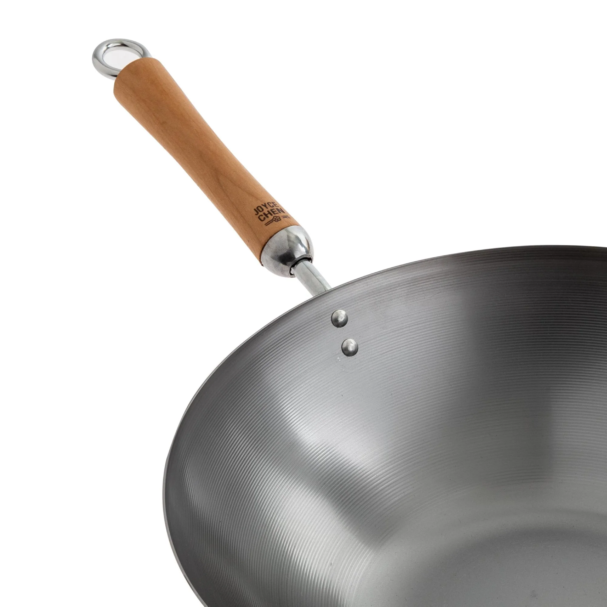 Classic Series 14-Inch Uncoated Carbon Steel Flat Bottom Wok Set with Lid and Birch Handles, 4 Pieces - Image 5
