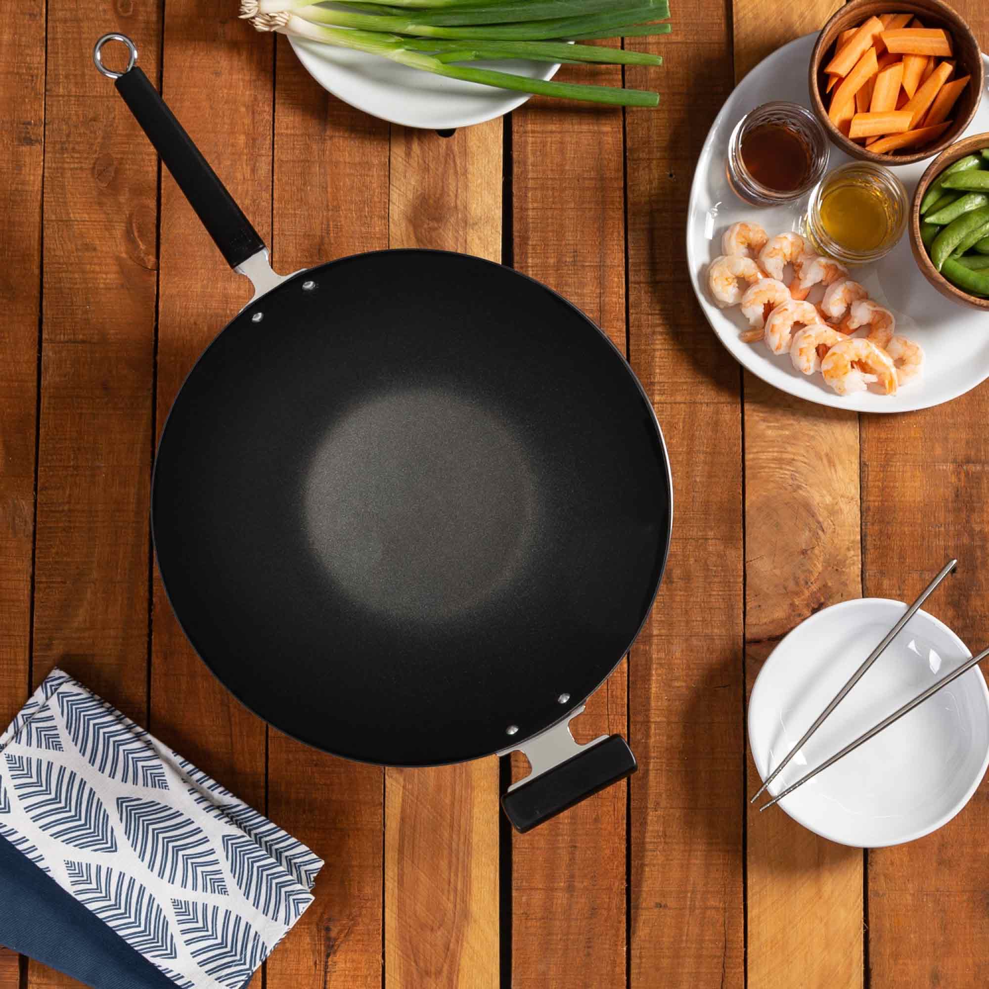 Professional Series 14-Inch Carbon Steel Ceramic Nonstick Flat Bottom Wok with Phenolic Handles - Image 5