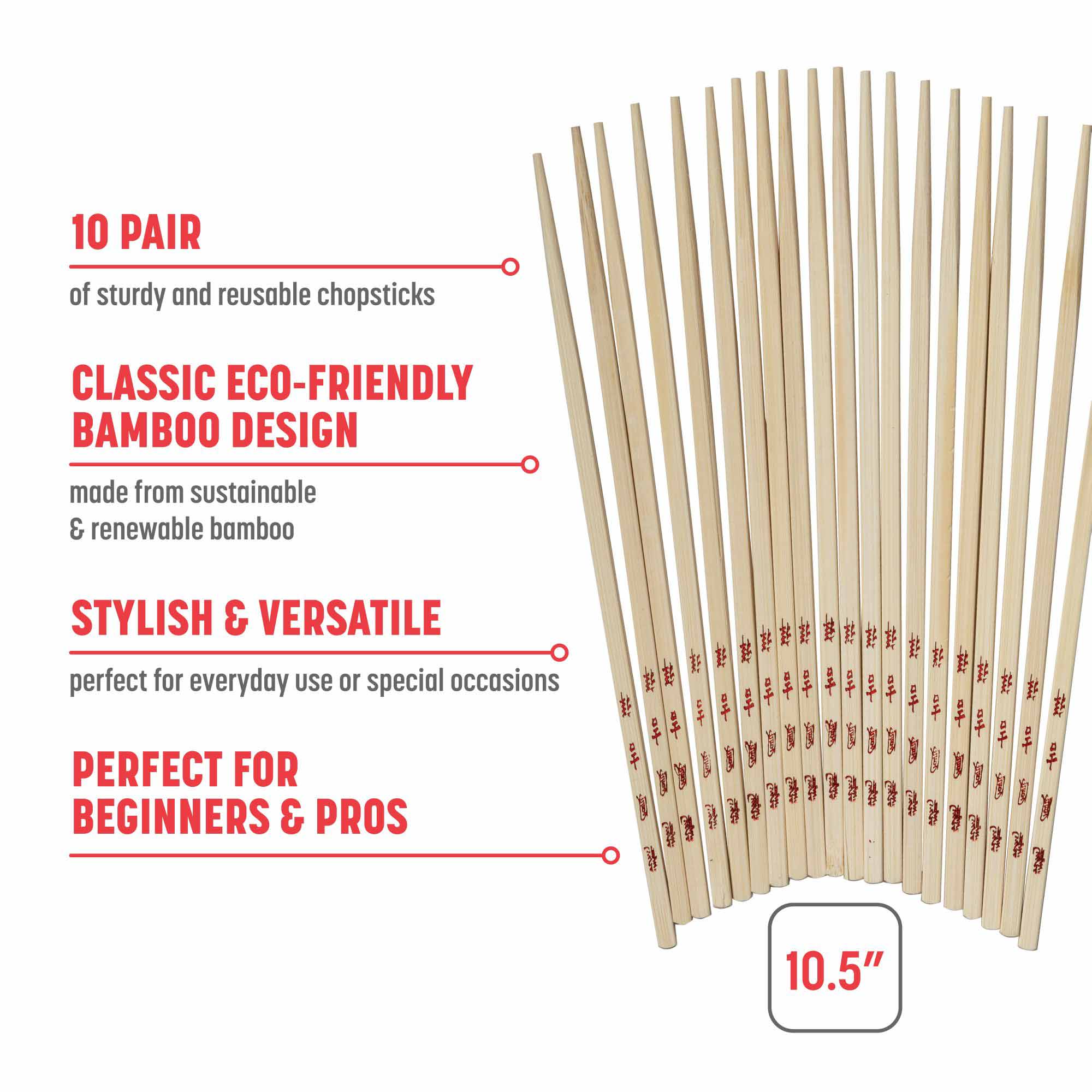Reusable Bamboo Chopsticks Set, 10 Pair - Image 2