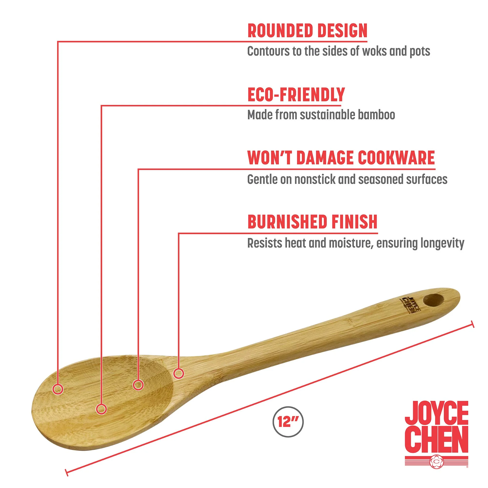 Burnished Bamboo Mixing Spoon, 12-Inch - Image 2