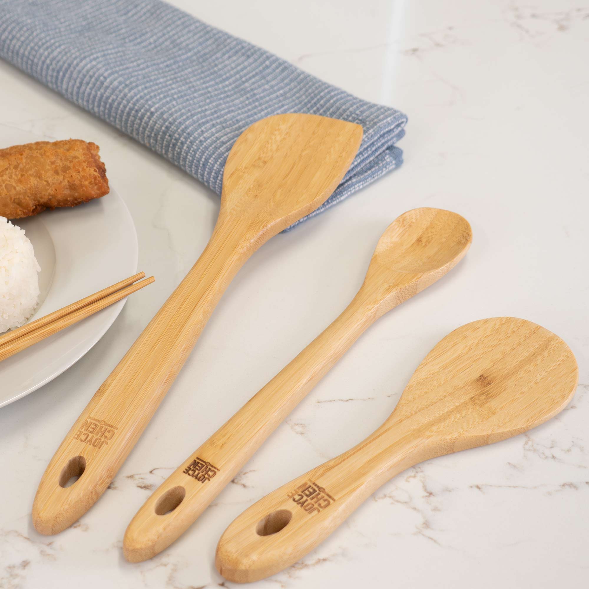 Burnished Bamboo Wok Utensils, 3-Piece Stir Fry Set - Image 3