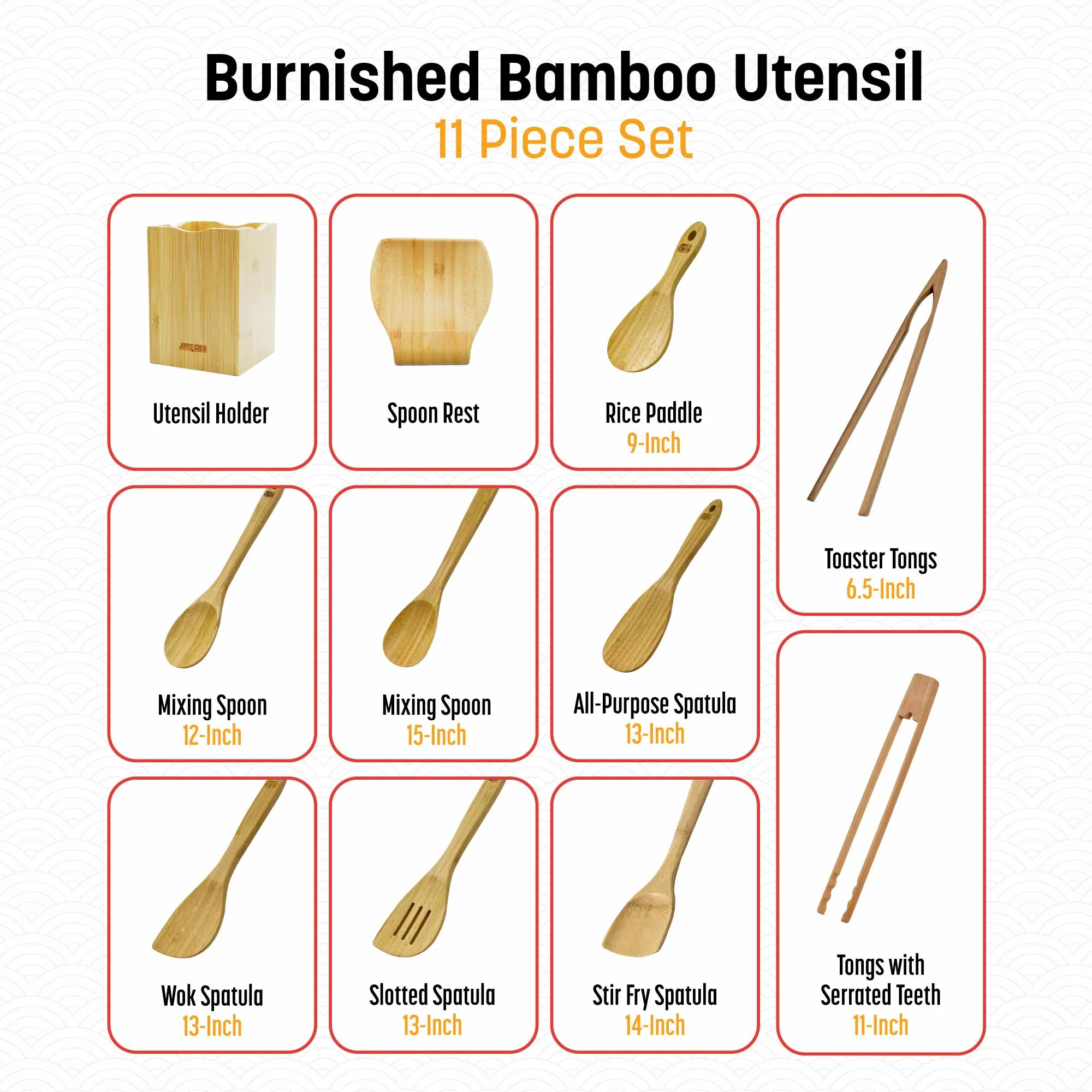 11 Piece Burnished Bamboo Utensil Set - Image 3