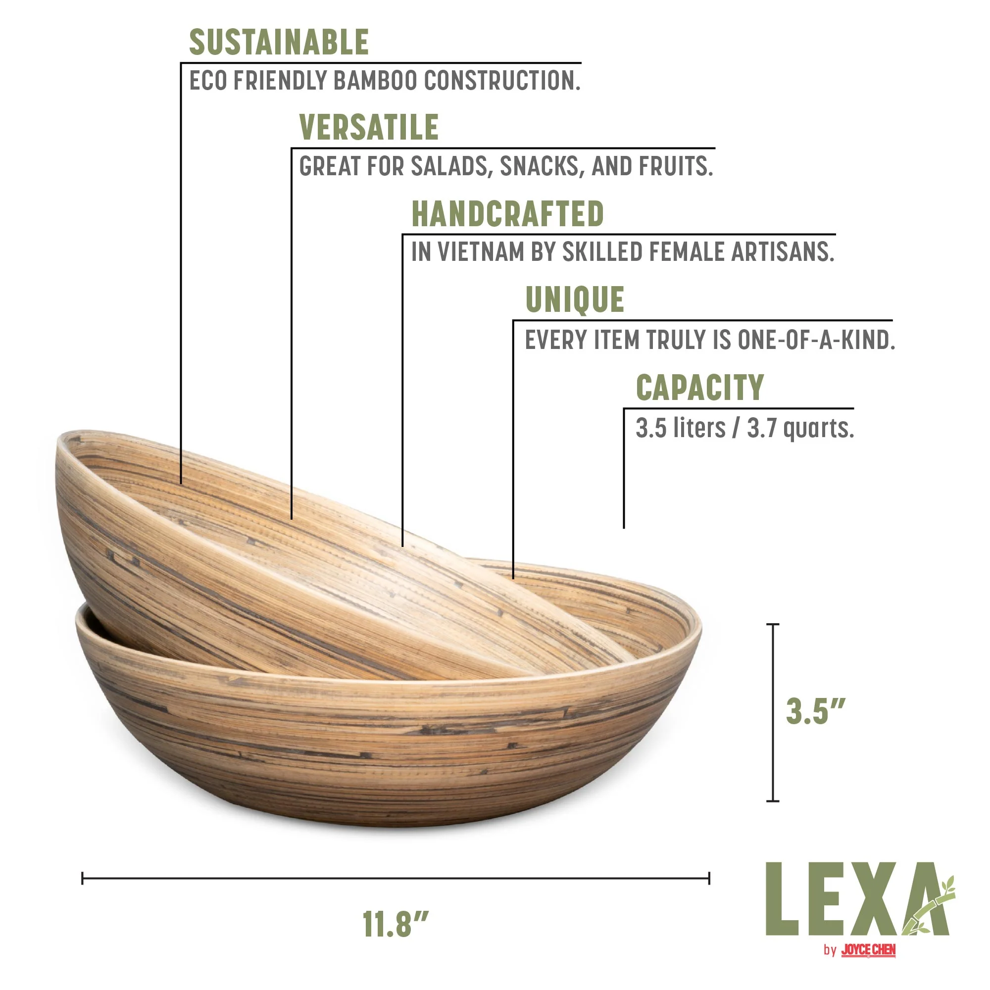 Lexa Bamboo Salad Bowl Set, 12 Inch - Image 14