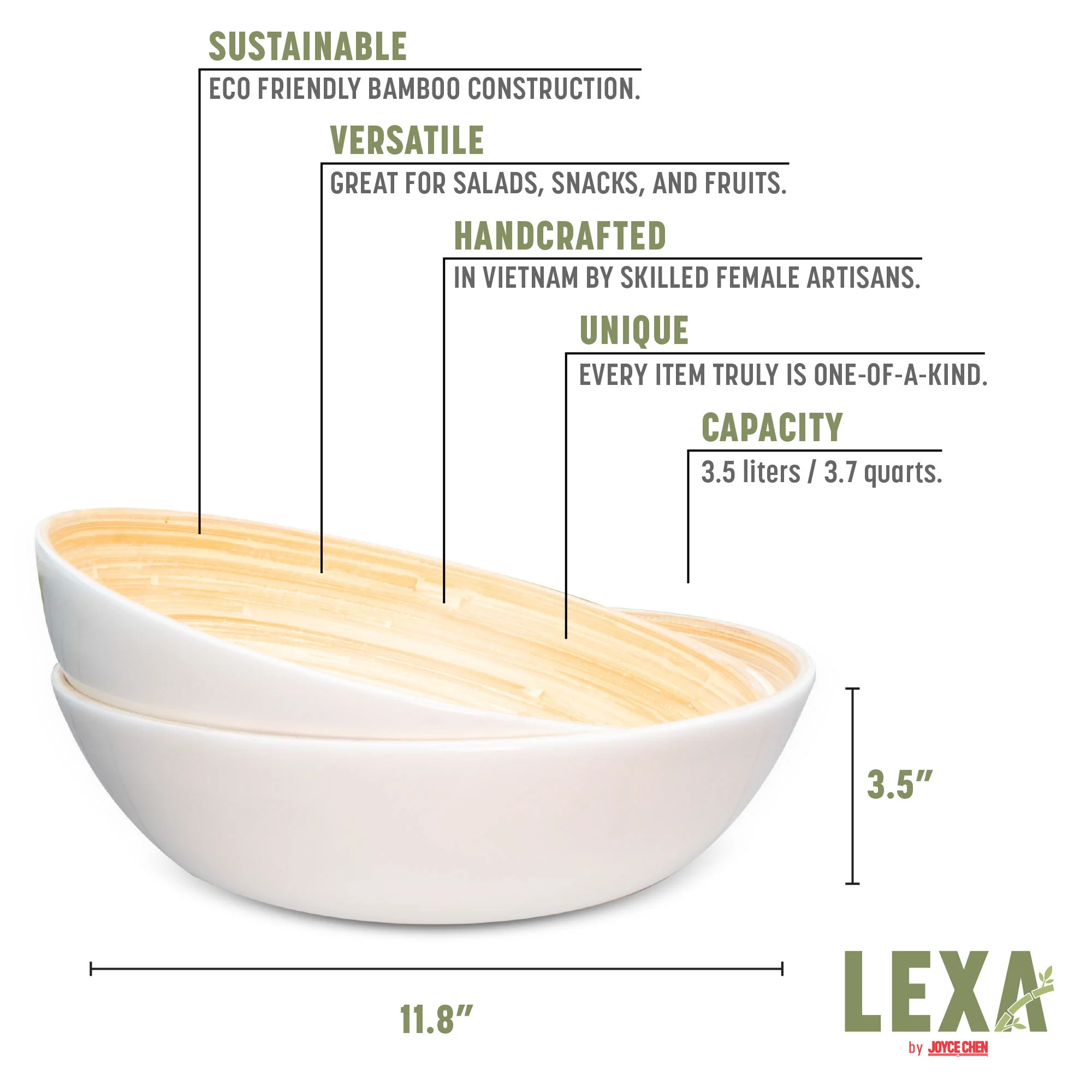 Lexa Bamboo Salad Bowl Set, 12 Inch - Image 8