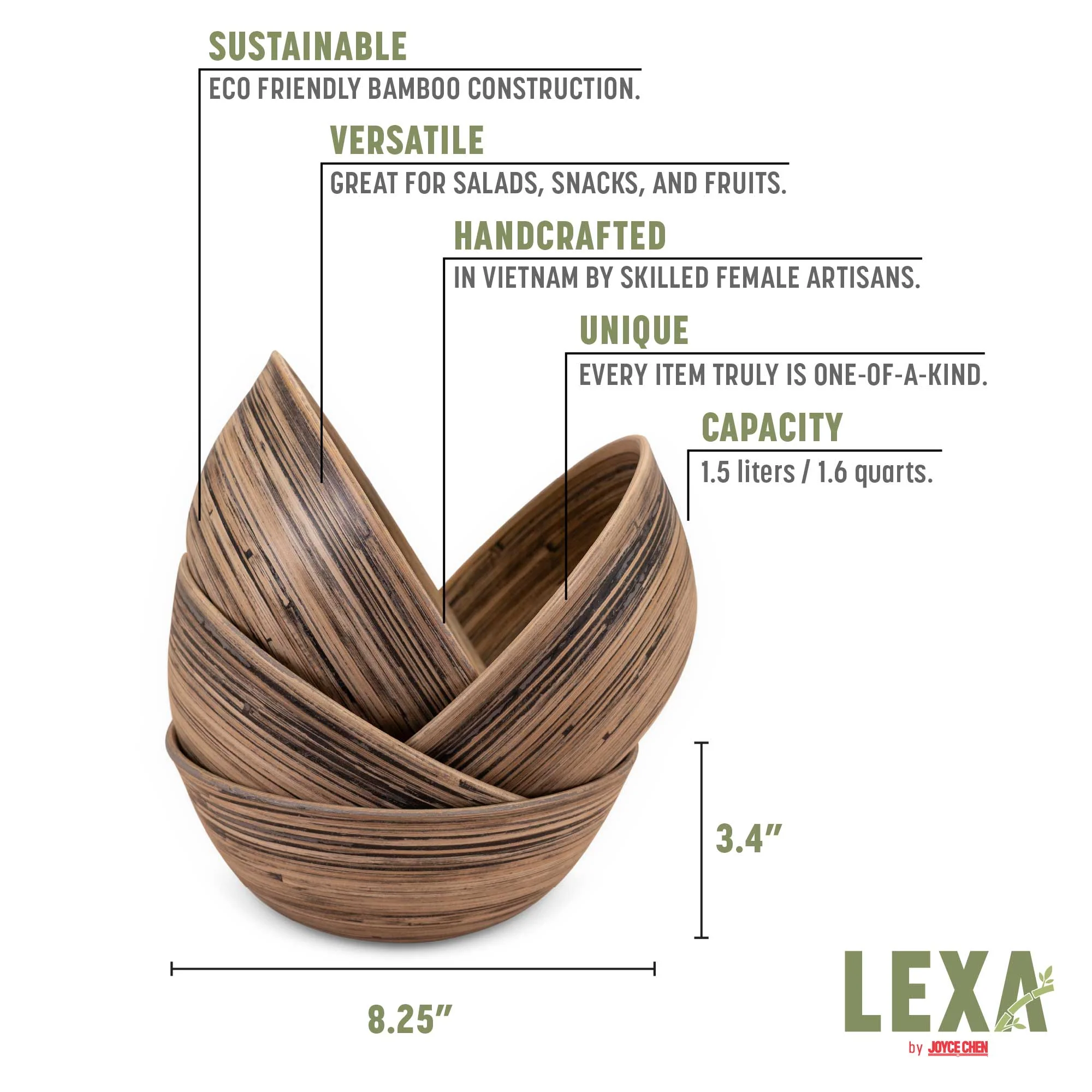 Lexa Bamboo Salad Bowl Set, 8 Inch - Image 8
