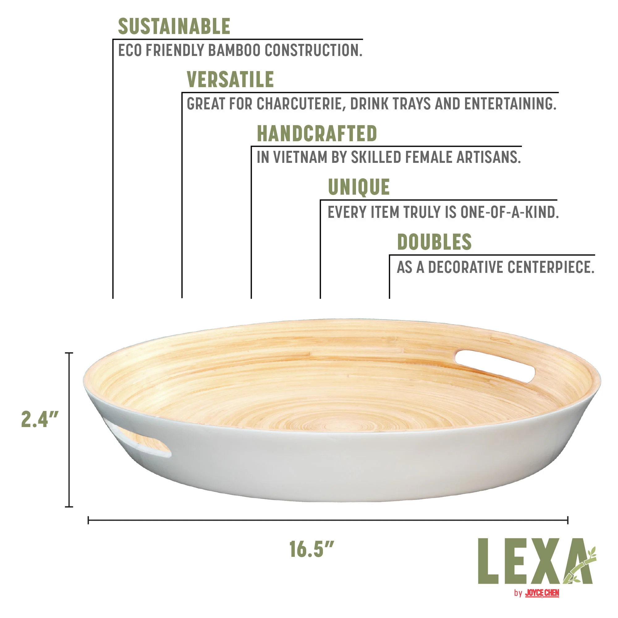 Lexa Bamboo Serving Tray w/ Handles, 16 Inch - Image 8