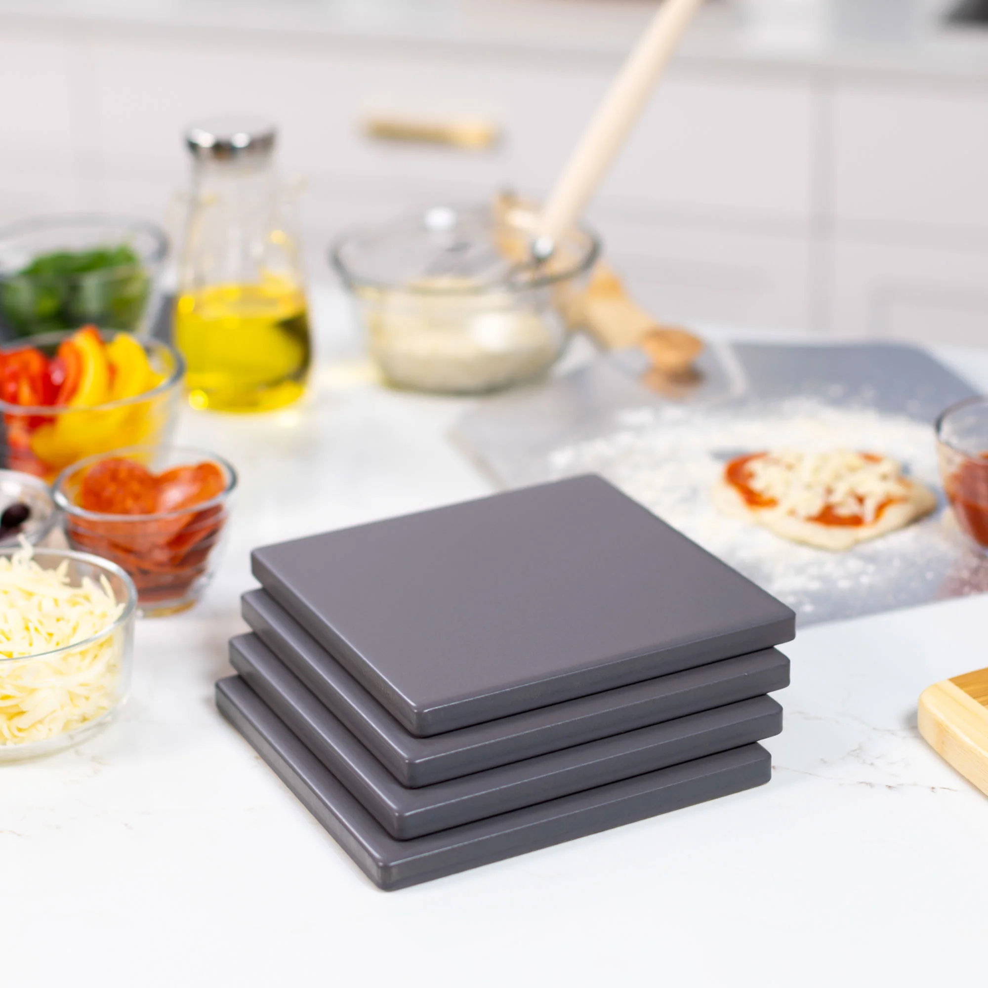Glazed Cordierite Square Pizza Stone 4 Piece Set, 7.5x7.5-Inch, Grey - Image 5